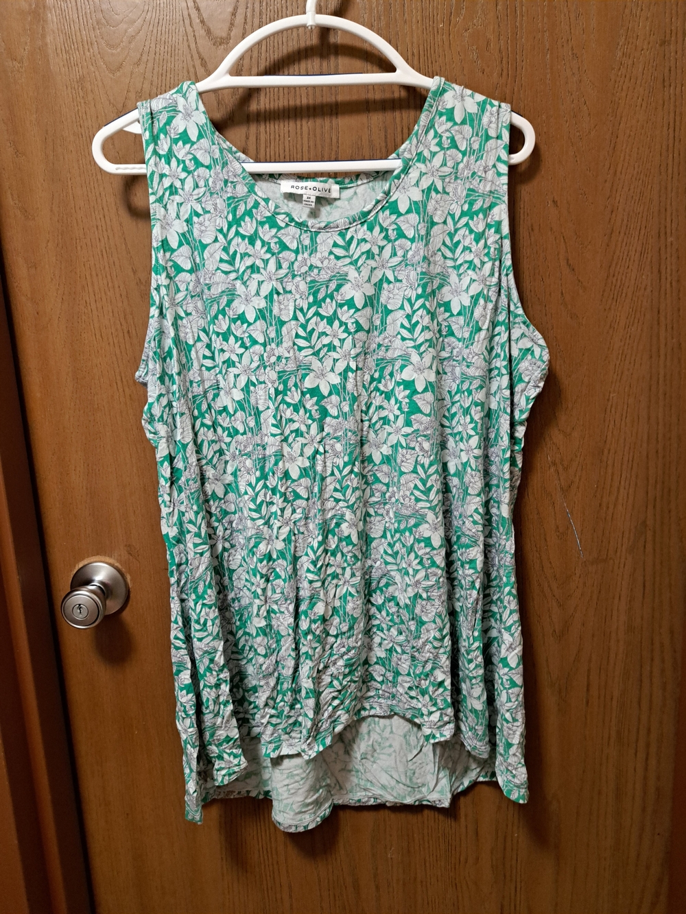 Rose & Olive Green Floral Sleeveless Tunic Top